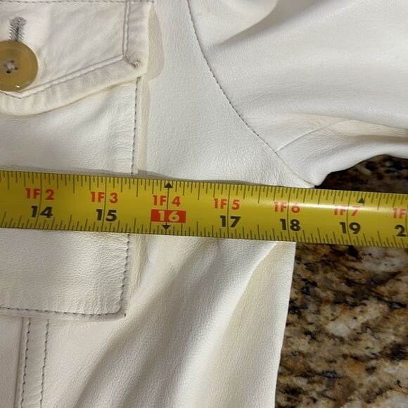 GAP Genuine Leather Full Zip Jacket With Pockets In Ivory Size M - Picture 9 of 11
